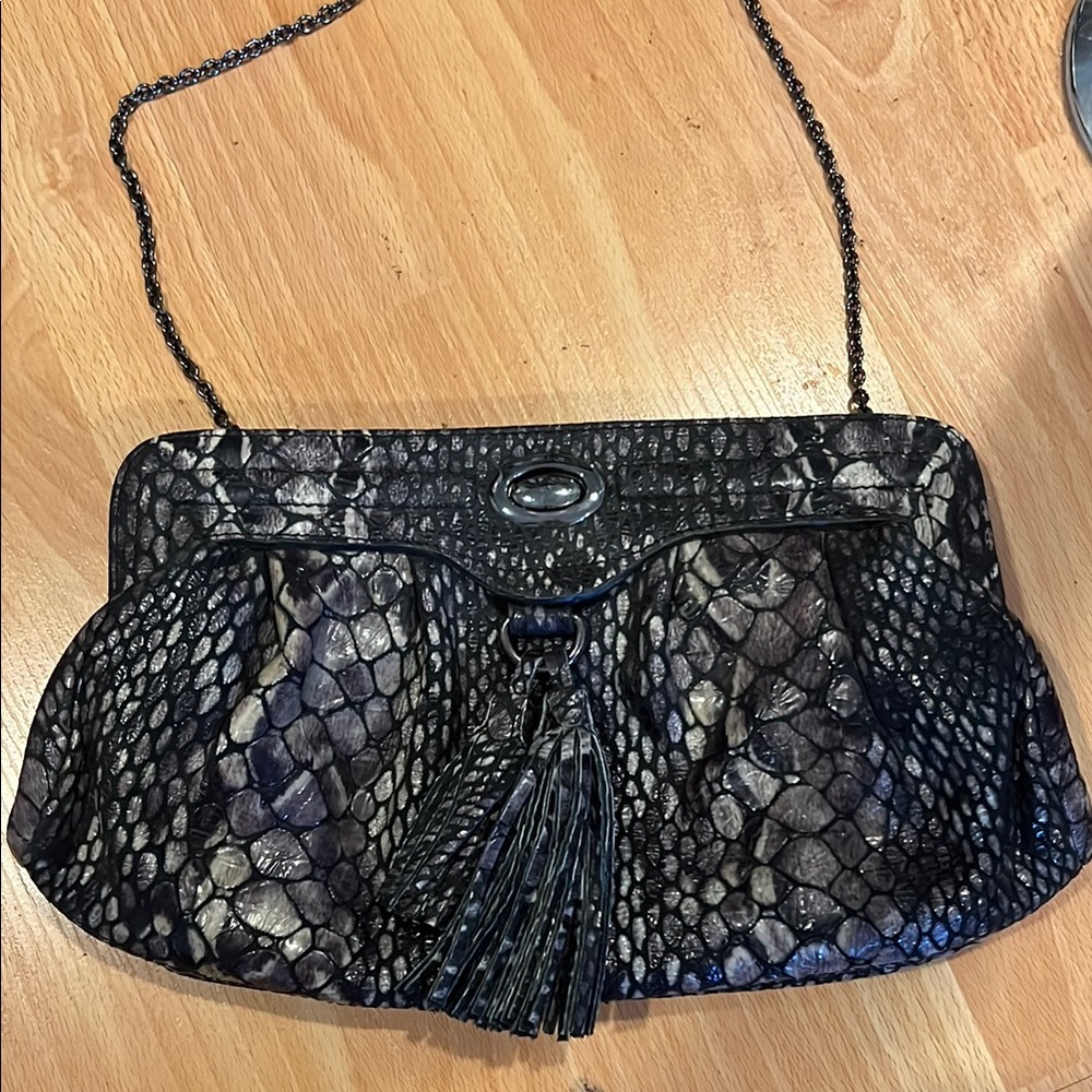 Marciano Elegant Black and Gray Snakeskin Clutch